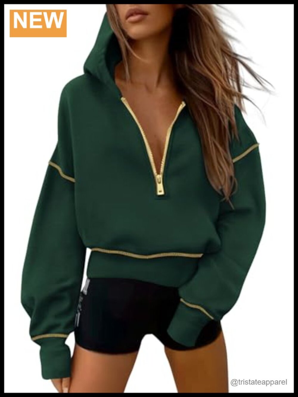 Half Zip Cropped Hoodie Sweatshirt Fleece Lined Pullover Women